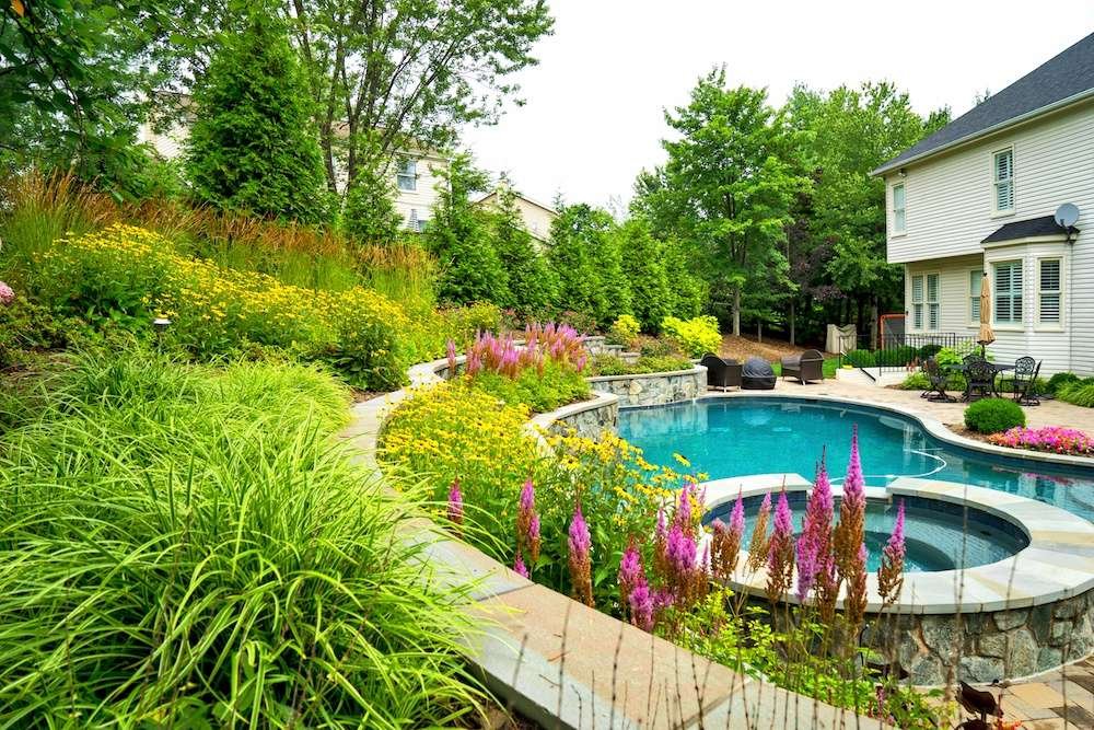 pool walls plantings patio